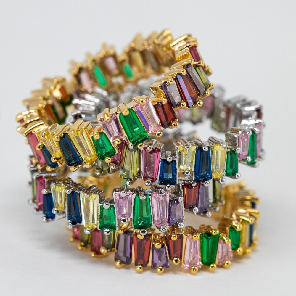 multi colored gold rhinestone stone ring stackable - Picture 2 of 5